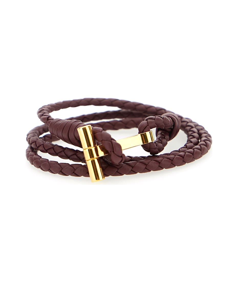 【関税&送料込み】Tom Ford Bordeaux Bracelet With Intrecci Tom Ford Bordeaux Bracelet With Intrecciato Motif In Leather