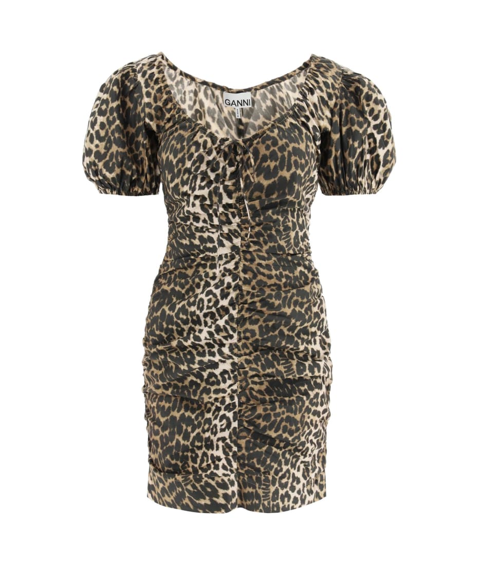 Ganni leopard poplin mini dress