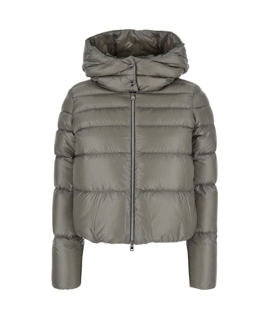 Grey Hooded Down Jacket In Nylon Woman