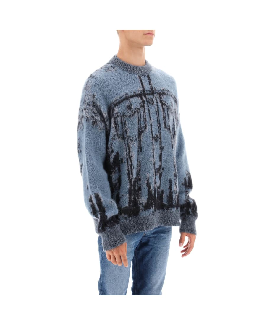 Diesel K-patmos Maglia Blue Mohair Sweater With Jacquard Motif - K Patmos