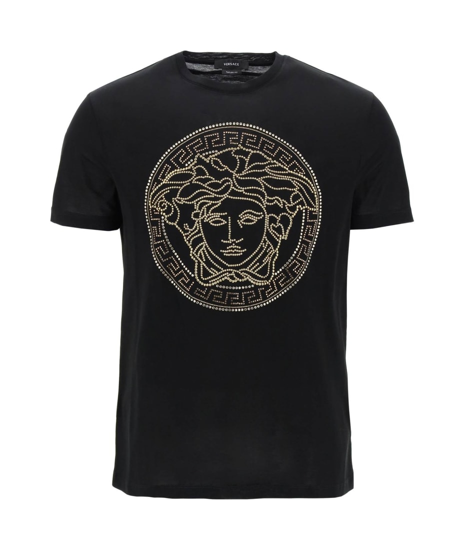 VERSACE Embellished printed stretch-jersey T-shirt