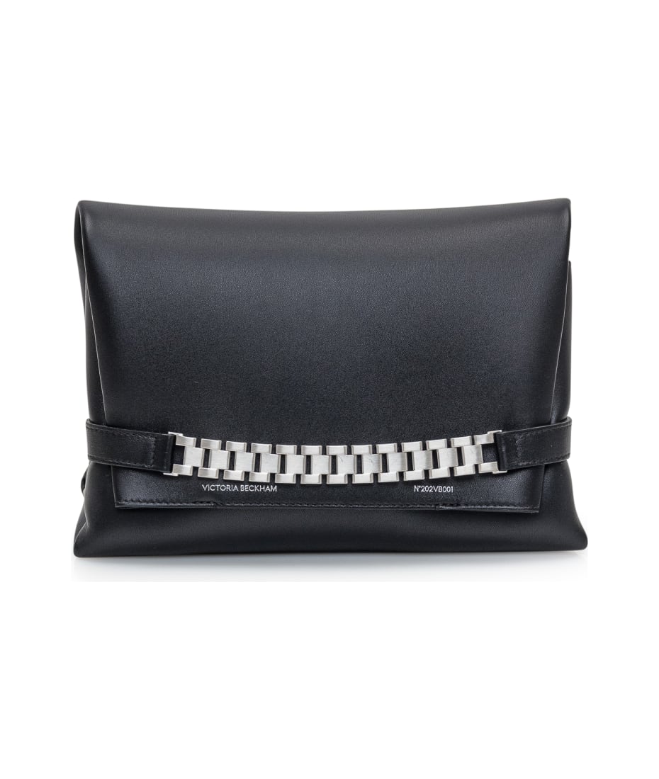 【Victoria Beckham】VIP価格【ChainPouchWithStrap】 Chain Pouch Bag with Strap In Black Leather | Designer