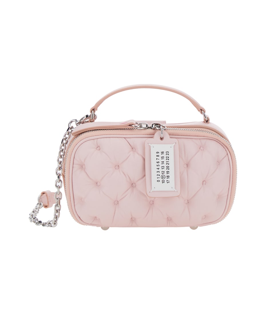 【Maison Margiela】Pink Handbag In Leather Woman Maison Margiela 'glam Slam' Pink Handbag With Logo Plate And