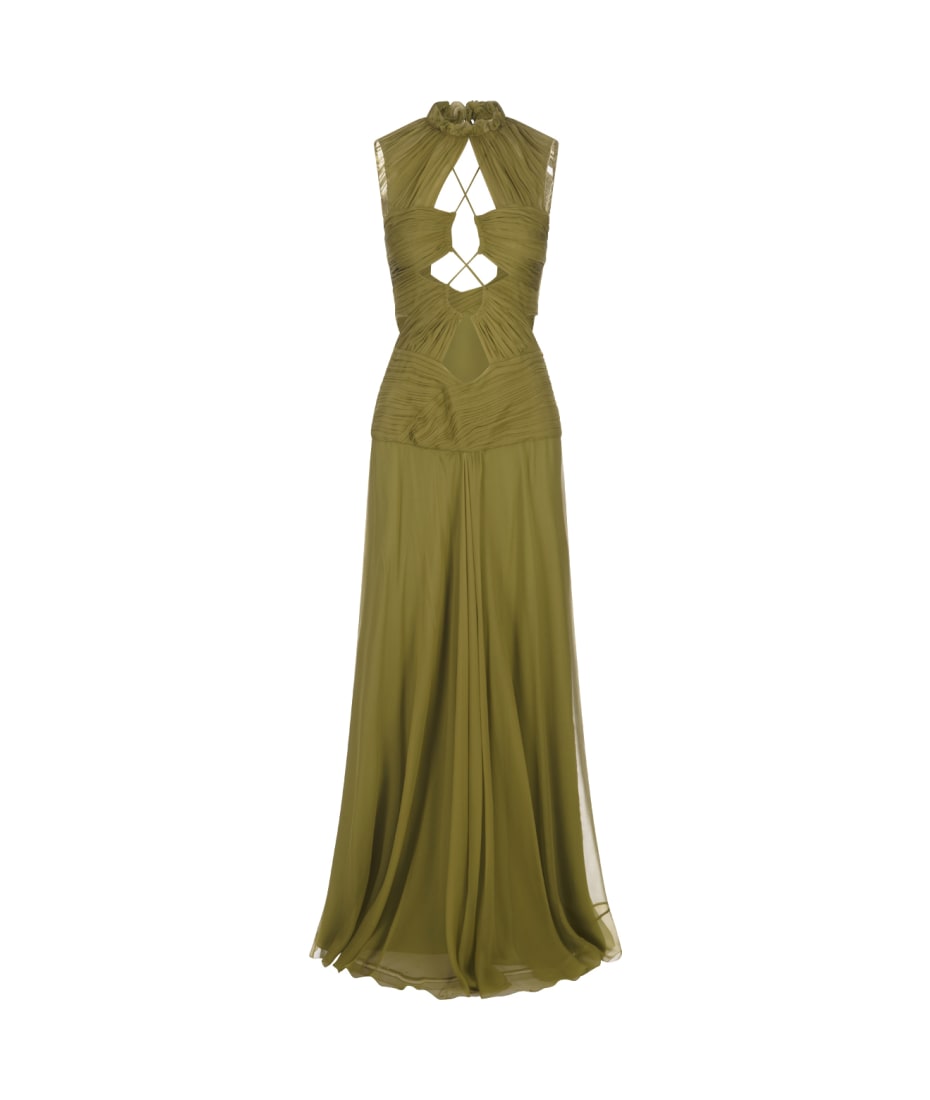 スカート A FERRETTI Chiffon dress Green Alberta Ferretti Green Chiffon Long Dress With Cut-out