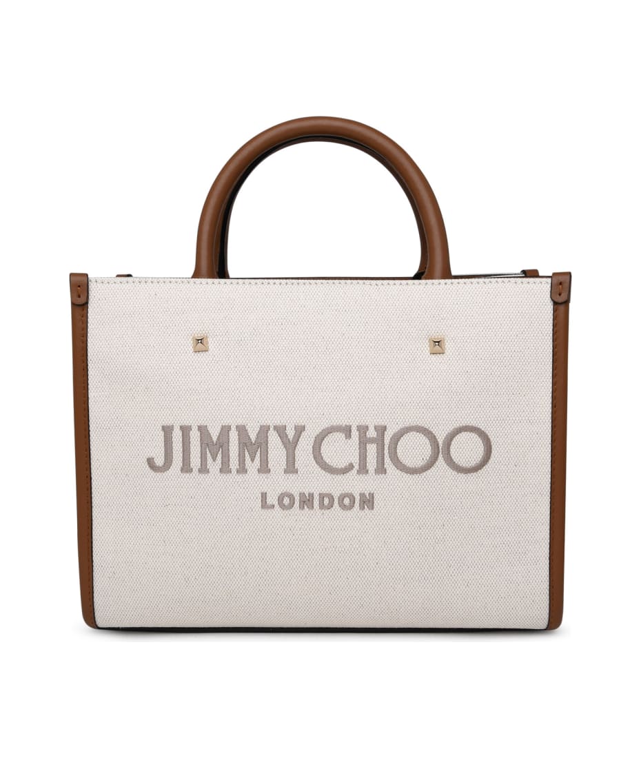 トートバッグ JIMMY CHOO IVORY CANVAS N/S TOTE M SHOPPING BAG Jimmy Choo Shoulder Bag New Printed Logo Beige Canvas Tote