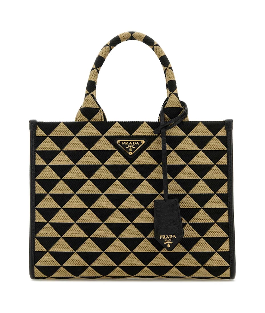 Prada Embroidered Fabric Small Symbole Shopping Bag