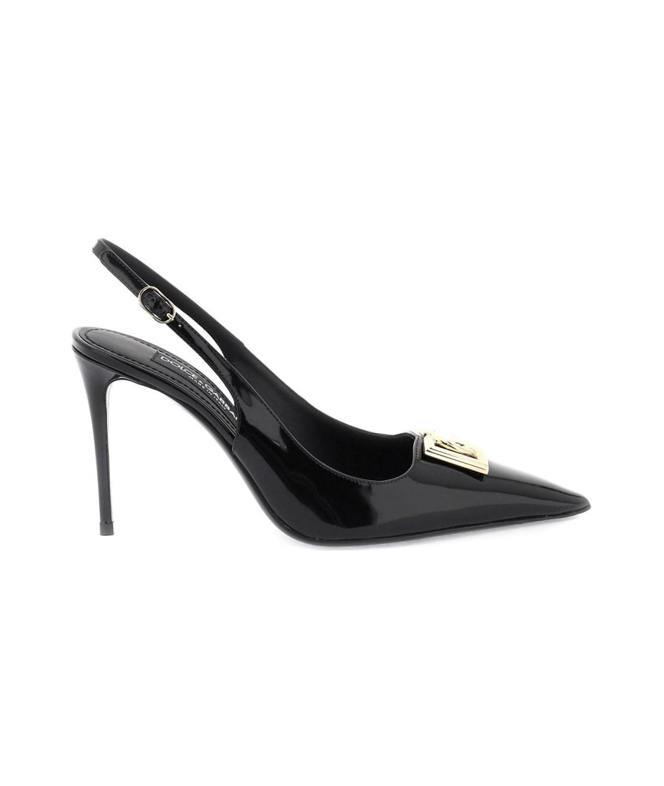 パンプス DOLCE & GABBANA GLOSSY LEATHER SLING BACK WITH LOGO Dolce & Gabbana Glossy Leather Slingback Pumps | italist
