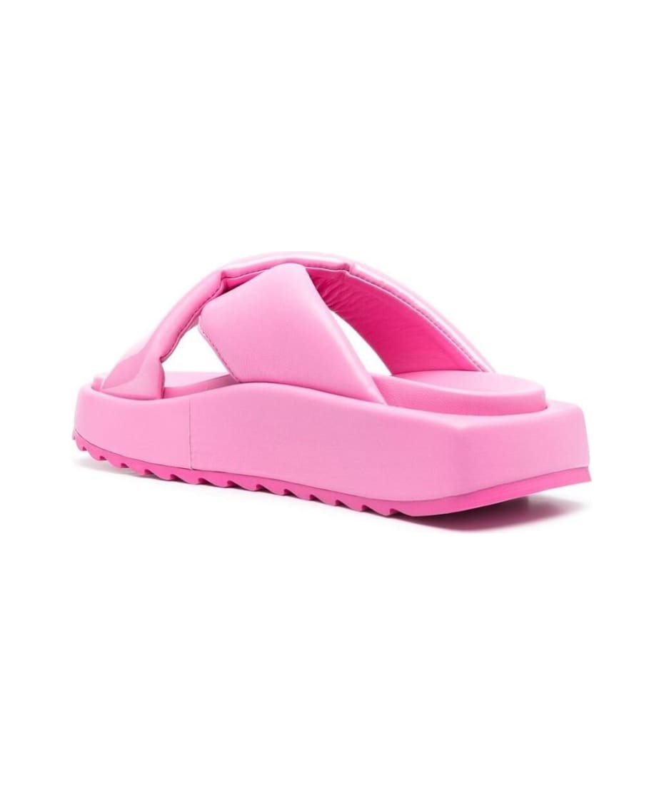 GIA BORGHINI Pink Crossover Strap Slides Glossy Finish In