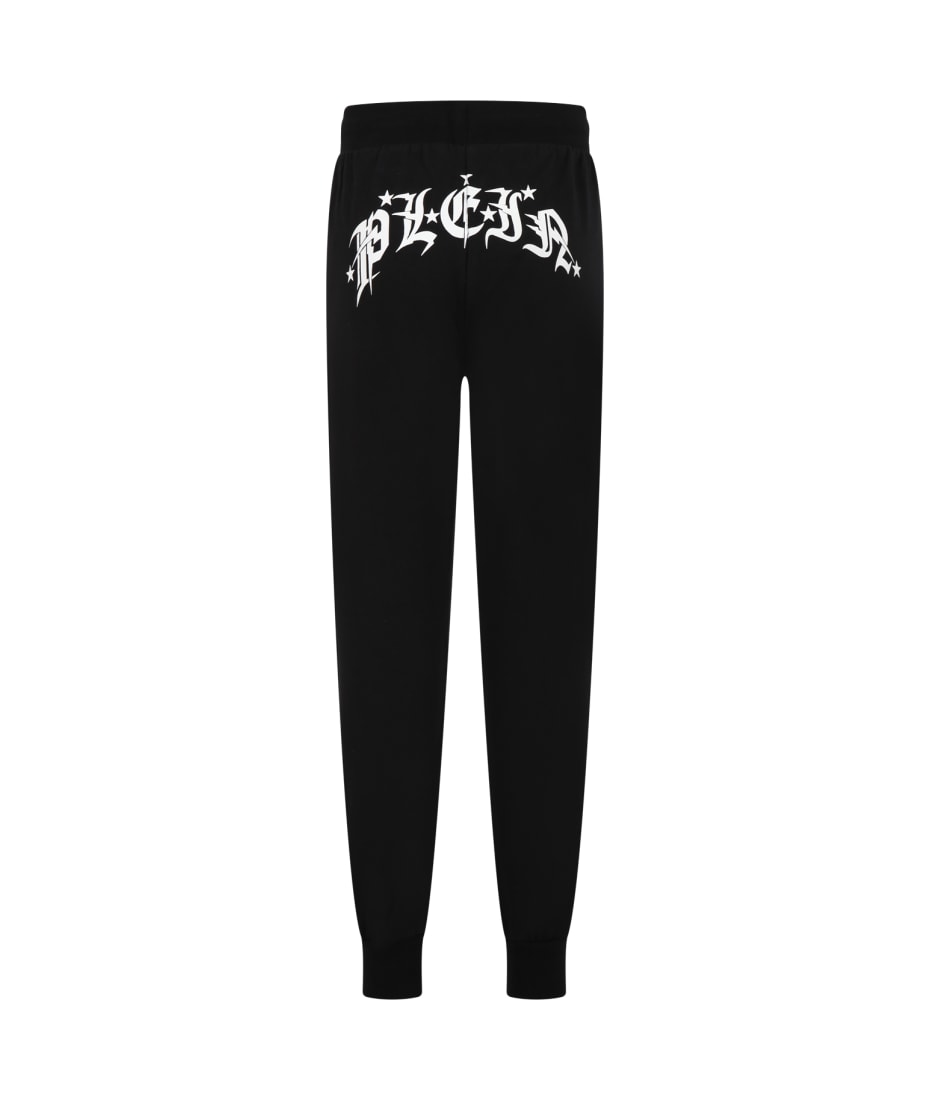 Philipp Plein Junior Black Trousers For Bpy With Logo | italist