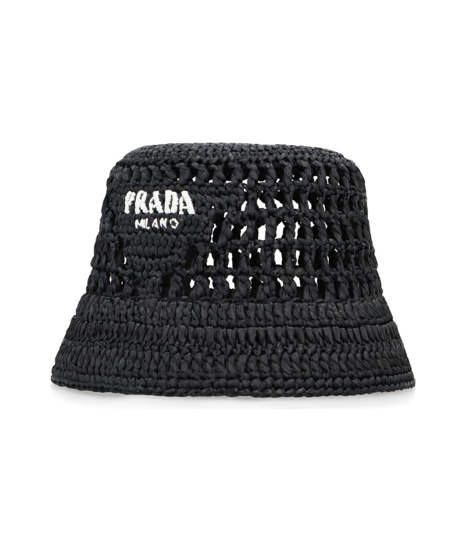 【送料&関税込】Prada Logo Detail Bucket Hat PRADA Re-Nylon Rubber Logo Mens Bucket Hat L Black 1248264