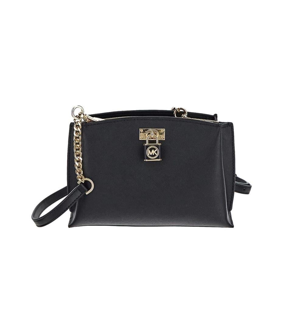 Prada - Monochrome Saffiano Leather Bag with Calf Leather Sides Nero