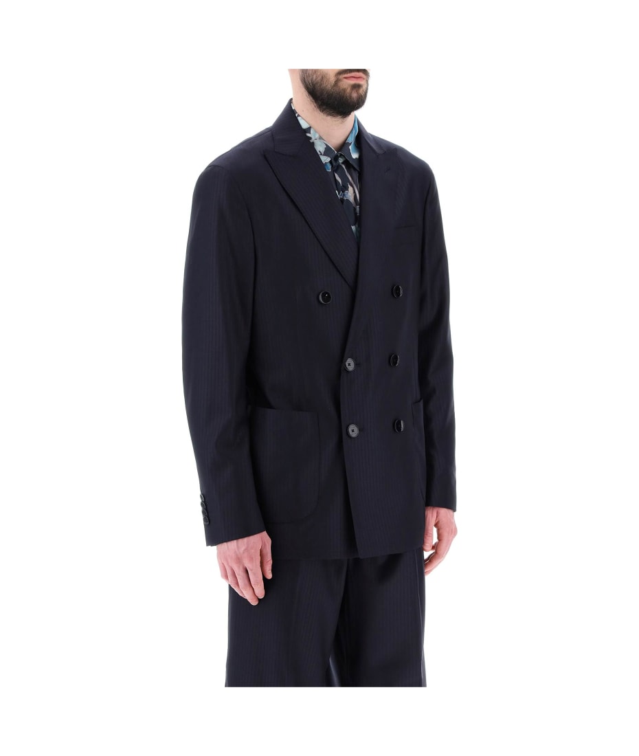 【関税込み】ETRO Double-breasted blazer Etro Stripe Wool Double-breasted Blazer | italist