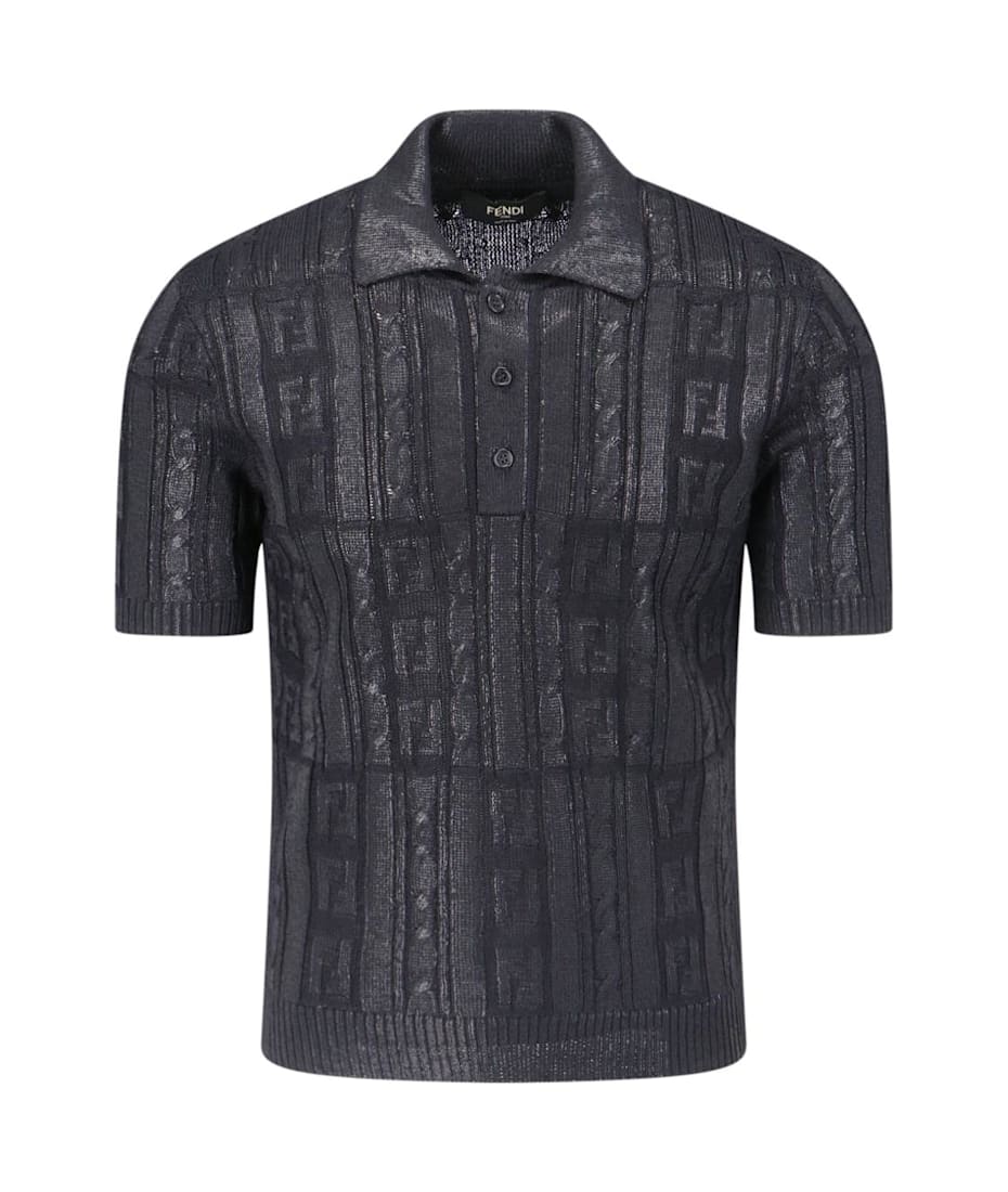 Tシャツ・カットソー FENDI SS25 Black wool polo shirt (FZC162ASGO F0QA1) Fendi Black Wool Polo Shirt | italist