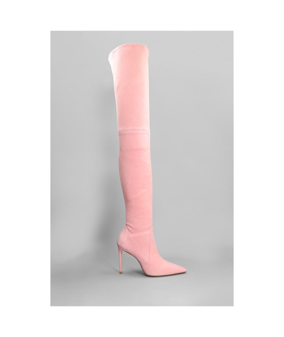 pink suede high heel boots