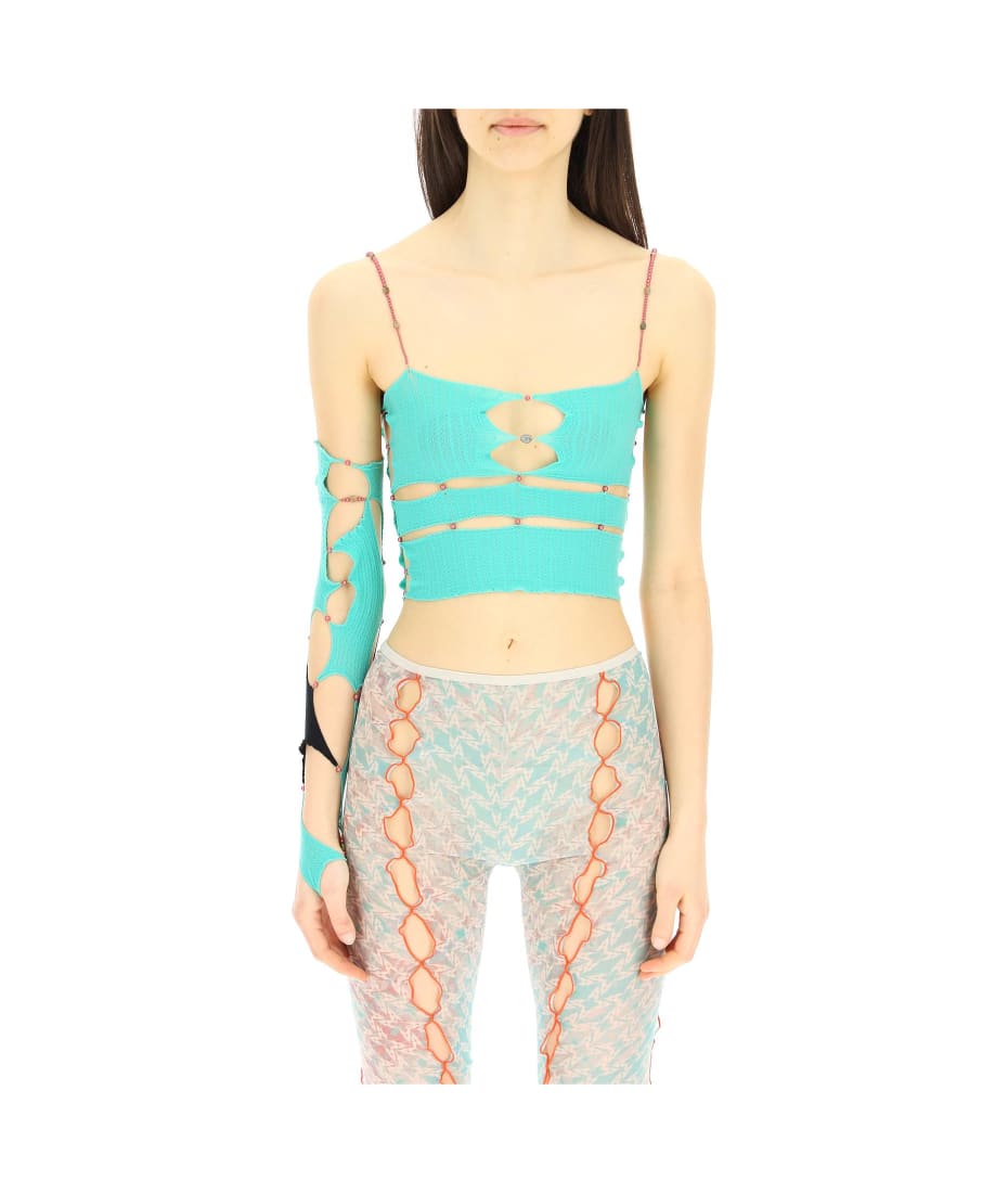 Rui Knit Sleeve With Cut-out And Beads - SEAFOAM ONYX (Green)