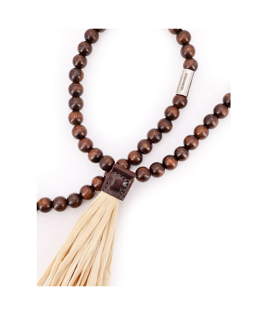 ネックレス・チョーカー Dsquared2 Dsquared2 Summer Lovers Necklace With Wood Beads A Dsquared2 Summer Lovers Necklace With Wood Beads And Rafia