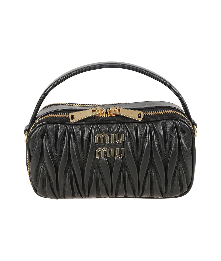Miu Miu Logo Top Zip Shoulder Bag - NERO
