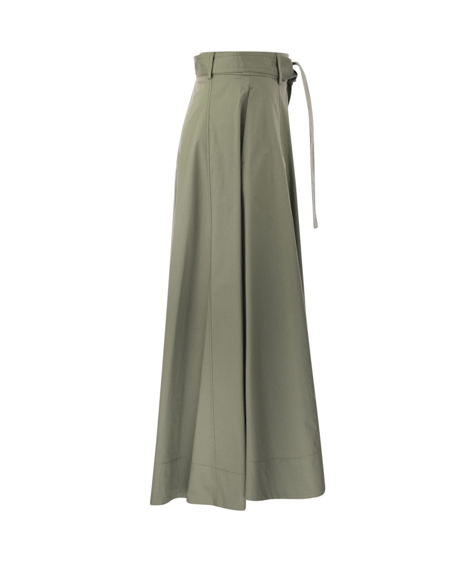 Peserico Long Skirt In Lightweight Stretch Cotton Satin - Military Green