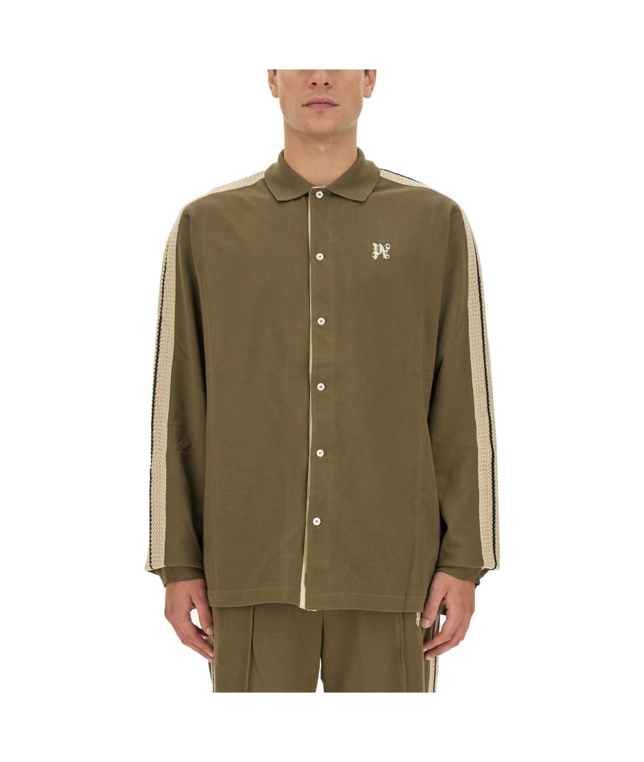 Palm Angels monogram-print Silk Shirt - Brown