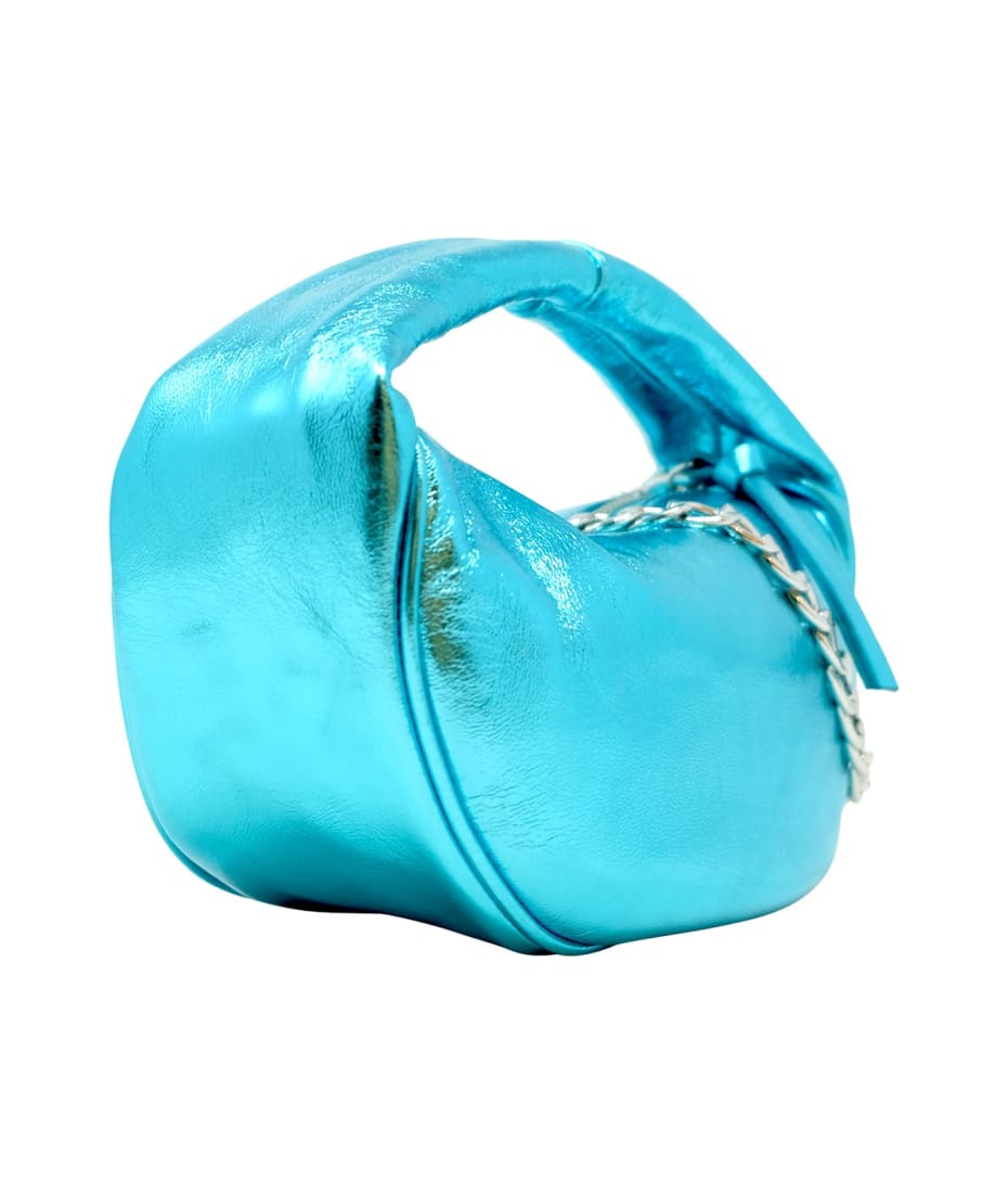 トートバッグ by FAR Baby Cush Bag in Blue Leather By Far Baby Cush Aquamarine Metallic Leather Handbag