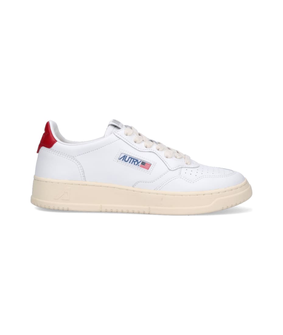 スニーカー AUTRY Low White and Red Leather Sneakers Autry Man Autry Medalist Low Sneakers In White And Red Leather