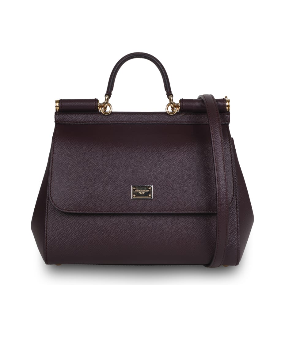 Dolce & Gabbana Brown Sicily Medium Handbag In Grained Leather