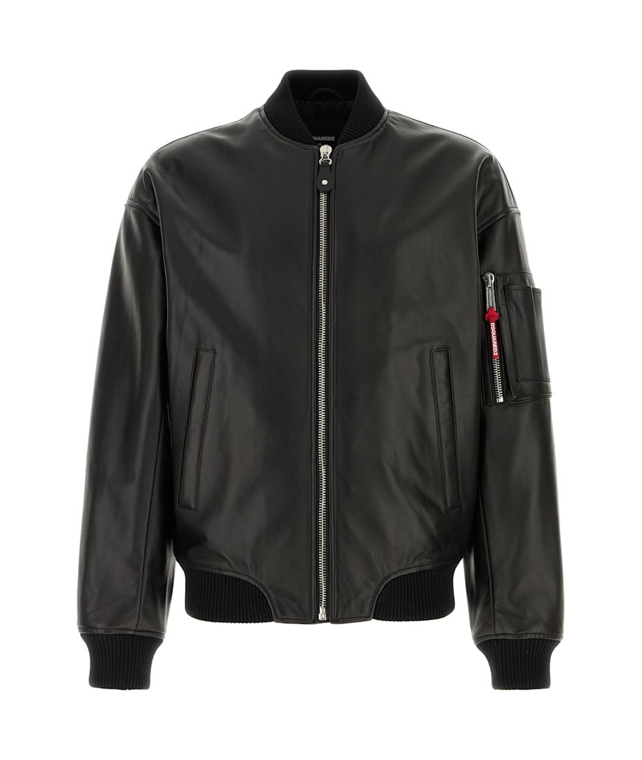 レザージャケット Dsquared Black Leather Jacket DSQUARED2 Leather Biker Jacket | Black | FARFETCH