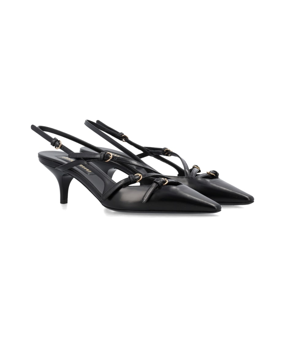 【送料&関税込】Miu Miu Brushed Leather Slingbacks With Buck Black Brushed Leather Slingbacks With Buckles | Miu Miu