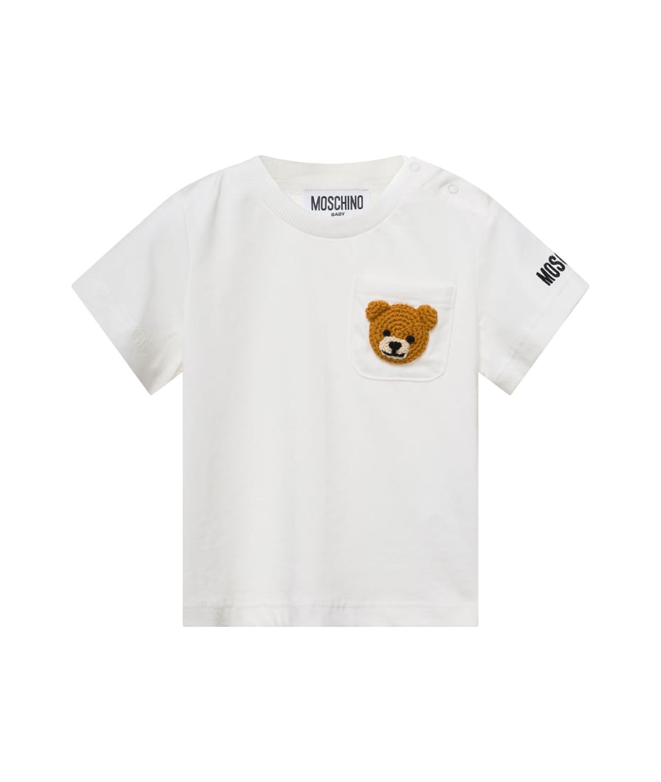 Moschino White T-shirt With Teddy Bear Embroidery On Chest
