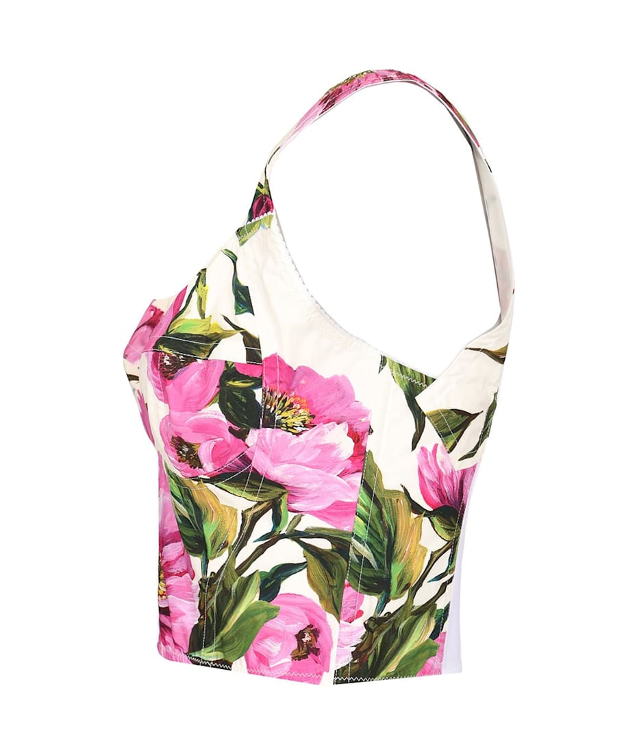 Tシャツ・カットソー DOLCE & GABBANA PEONY PRINTED POPLIN BUSTIER TOP Dolce & Gabbana peony-print Bustier Top | White | FARFETCH