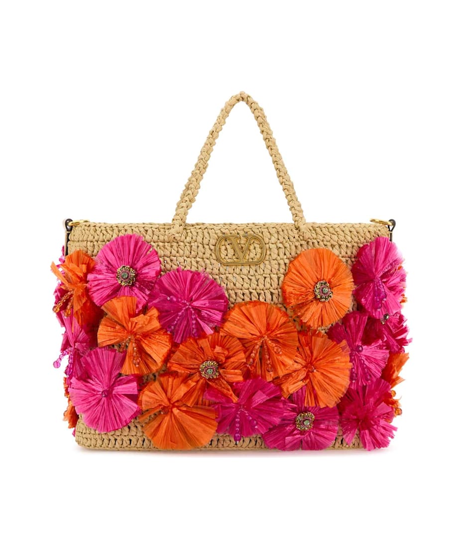 ハンドバッグ Valentino Garavani Embellished Raffia Vlogo Signature Handba Valentino Garavani Embellished Raffia Vlogo Signature