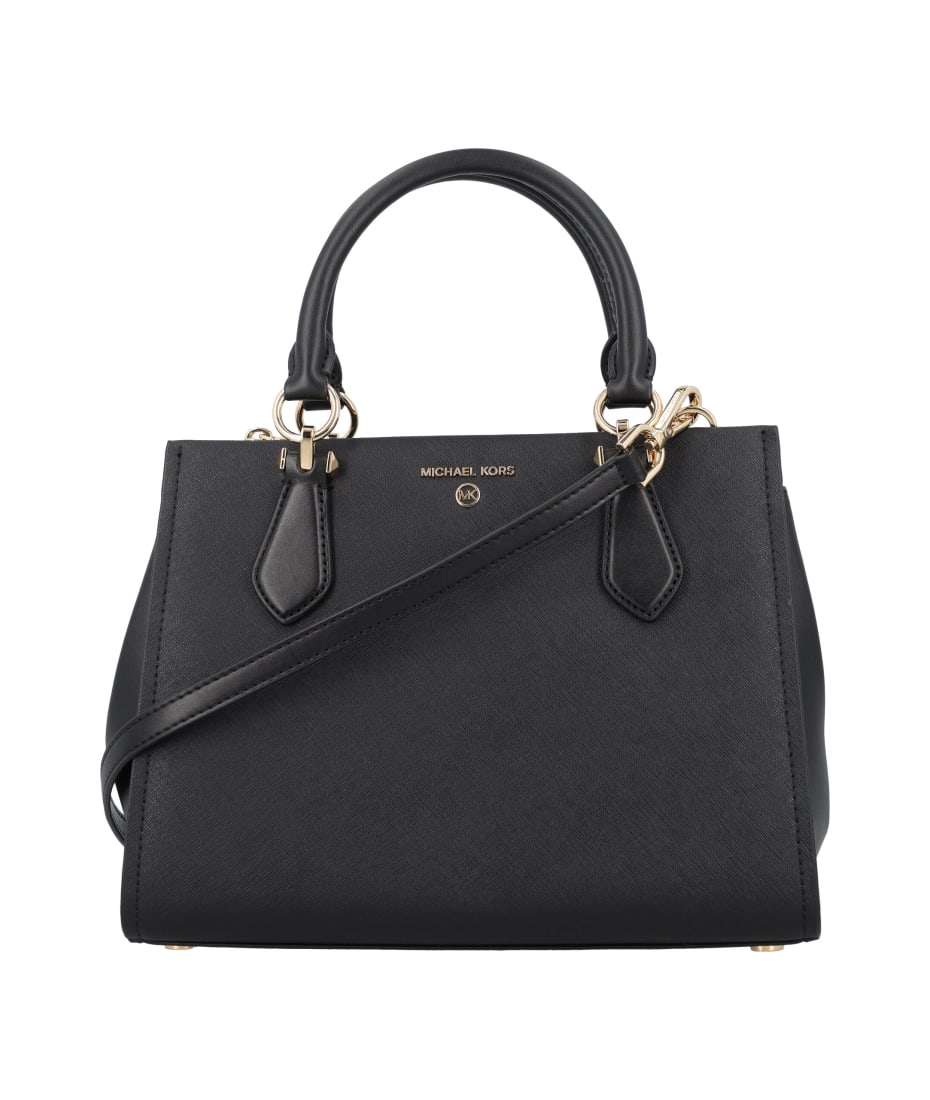 Michael Kors Marilyn Medium Saffiano Leather Top Zip Logo Charm Tote Bag