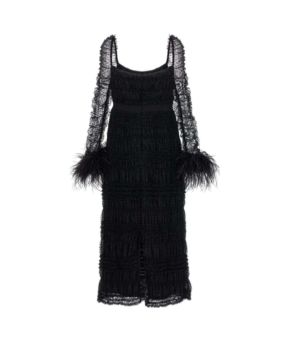 embroidered mesh sheath dress Estrid Embroidered Mesh Flute Sleeve Mini Dress
