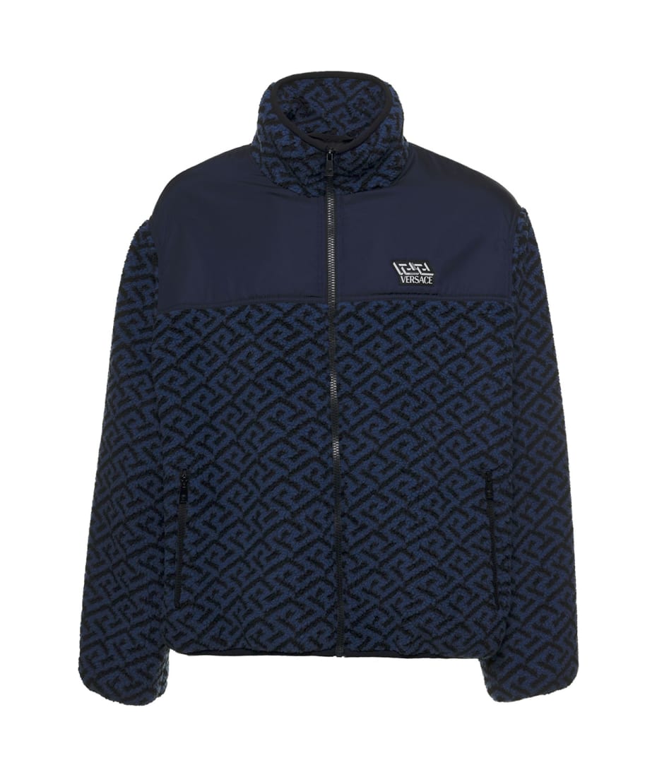 Blue Greca Signature Fleece And Nylon Jacket Versace Man