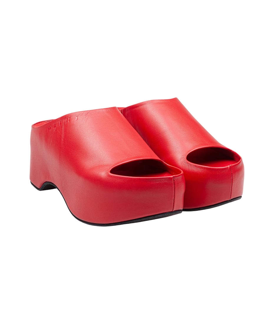 サンダル・ミュール MARNI SAMS021604P362800R67 Sandals slide with chunky clog Marni Slide With Chunky Clog In Red Leather | italist