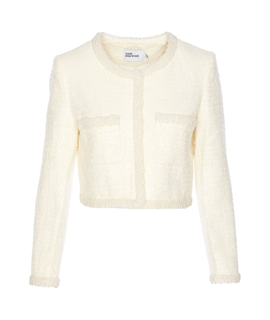 ジャケット Self Portrait CREAM BOUCLE PEARL TRIM JACKET Cream Boucle Pearl Trim Jacket – self-portrait-US