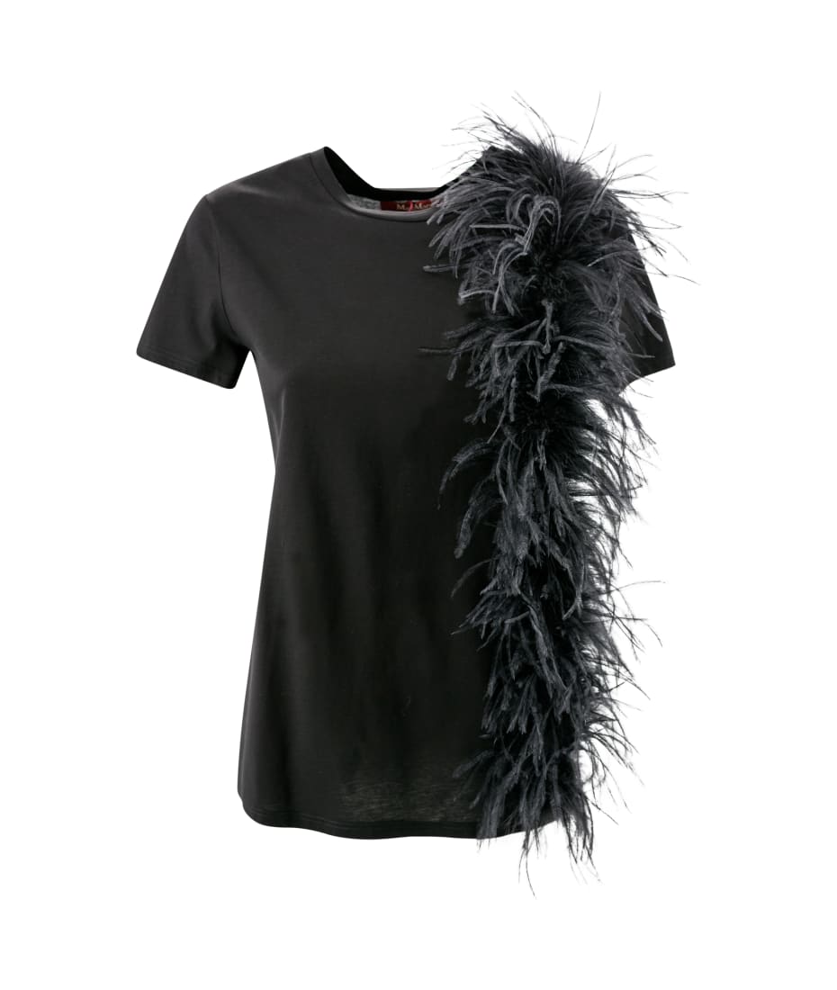 Max Mara Studio Jersey T-shirt With Feathers - Black