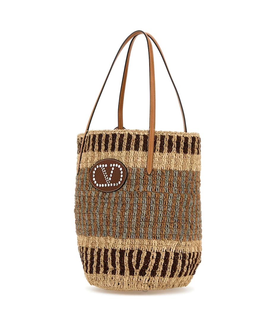 トートバッグ VALENTINO EMBROIDERED RAFFIA VLOGO SIGNATURE SHOPPING BAG Valentino Garavani Embroidered Raffia Vlogo Signature