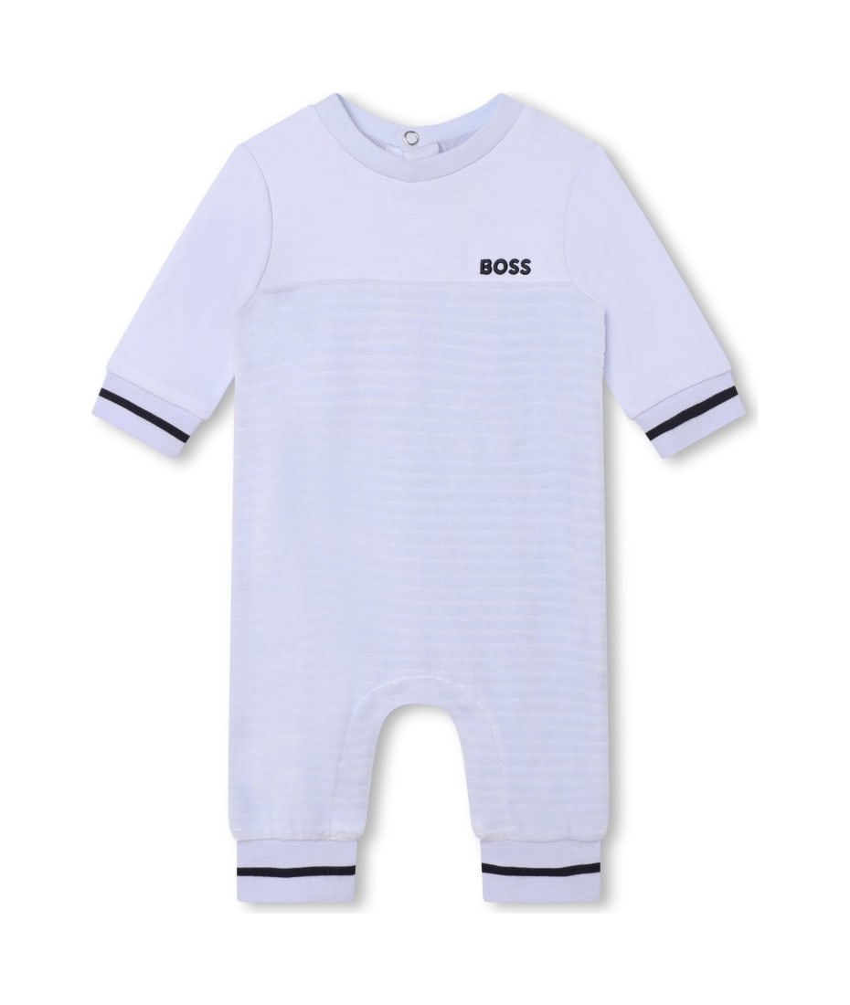 BOSS - White Cotton Monogram Babysuit Set