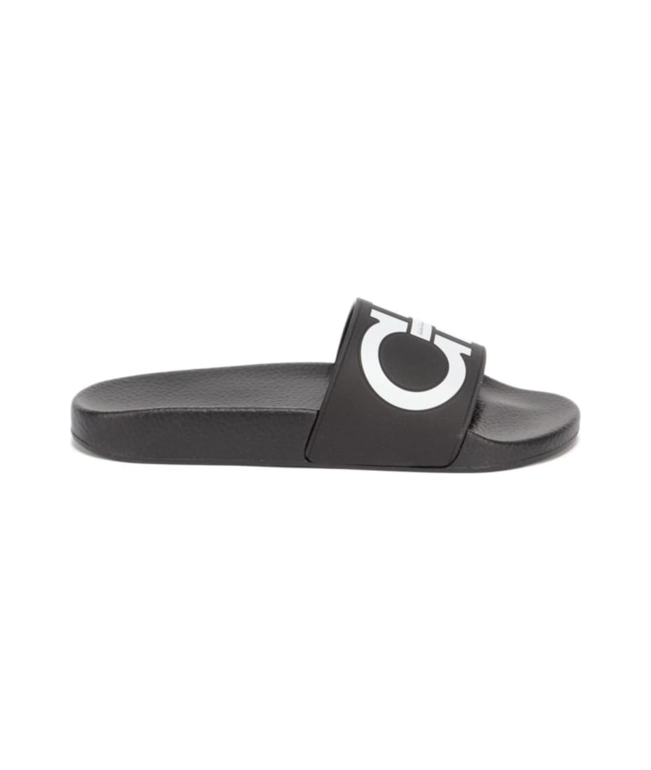 slides and flip flops Leather sandals Ferragamo Leather Gancini Plaque Slides in Black for Men Mens Shoes Sandals 