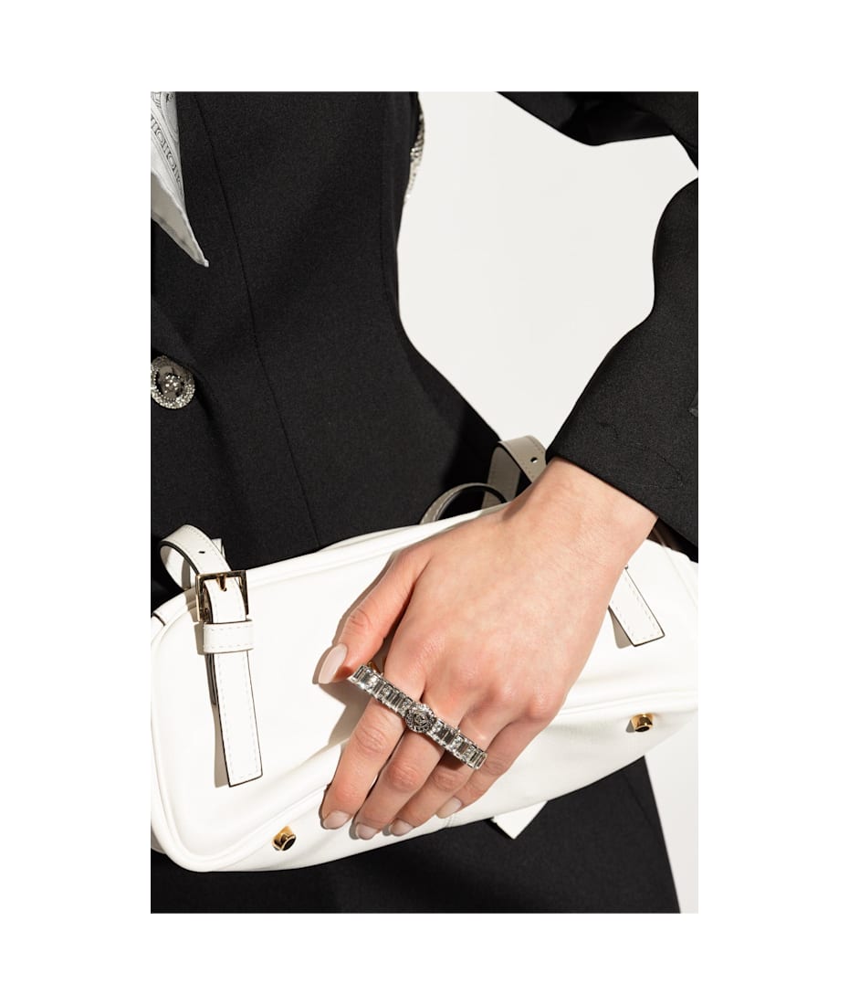【送料&関税込】Versace Two-finger Ring Finished With Shimme Silver Two-finger ring finished with shimmering crystals