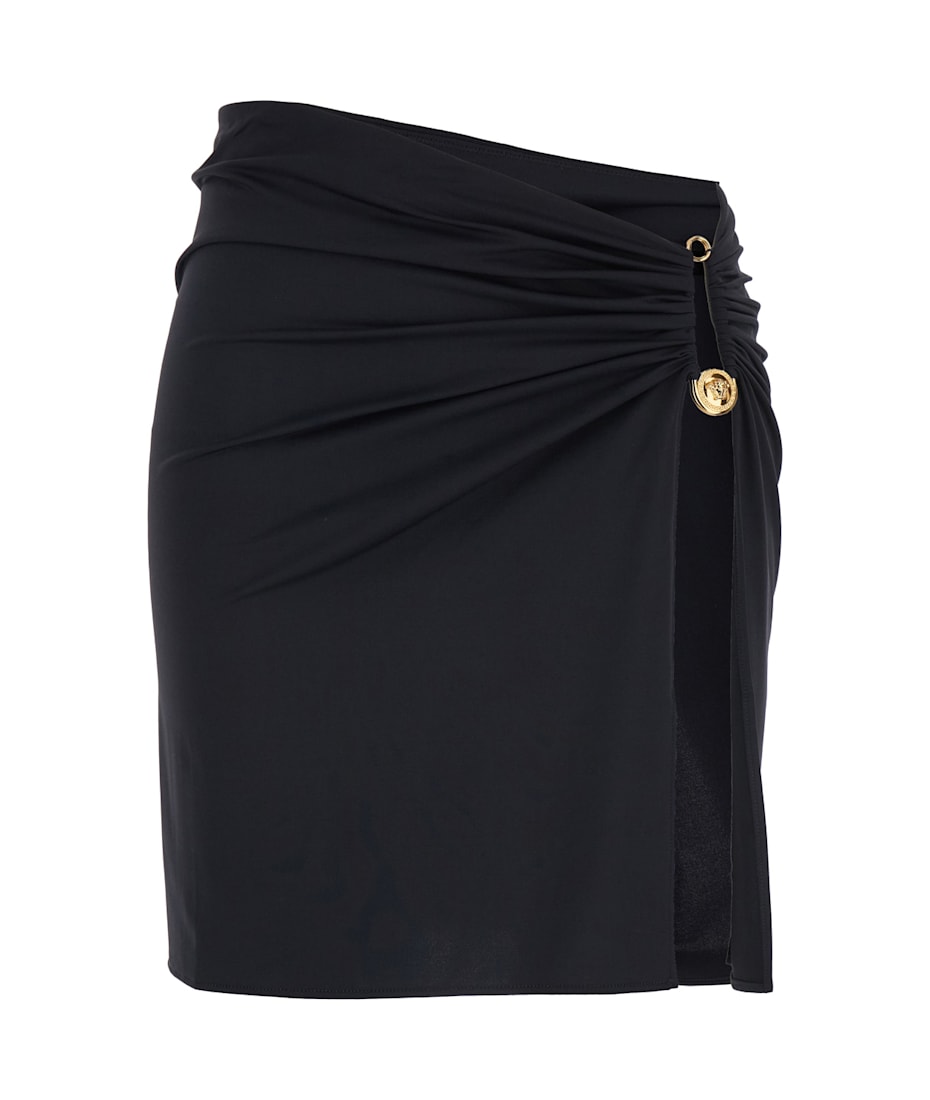 スカート VERSACE Women Skirts 10117131A012531B000 Black Versace Black Skirt With Pin Detail With Logo And Side Slit