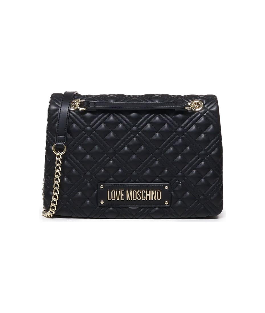 Love Moschino Quilted Bag With Logo Plaque - Black
