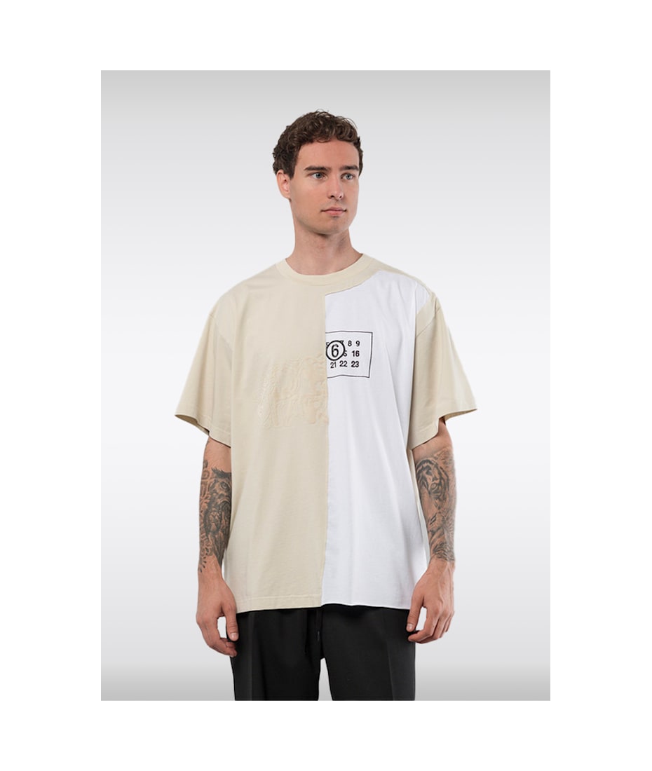 MM6 Maison Margiela T-shirt White and beige patchwork t-shirt with 