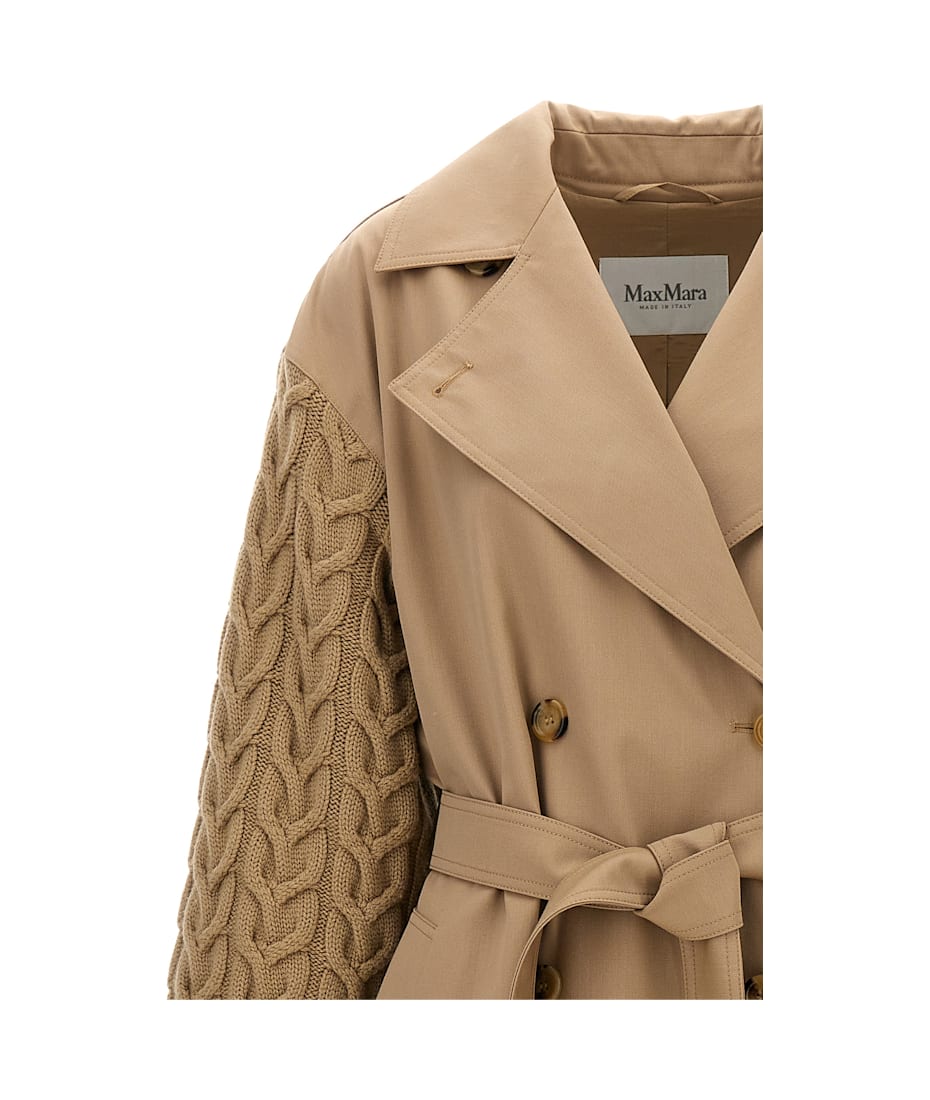 【関税込み】max mara 'Cicladi' trench coat Max Mara Cicladi Cable-Knit Sleeves Belted Long Trench Coat