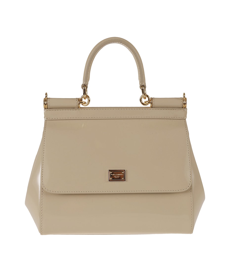 Dolce & Gabbana Sicily Small Patent Leather Top-Handle Bag Cappuccino