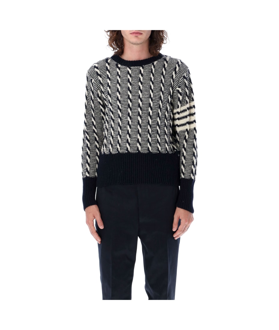 【BAON】[unisex] Tomie cable stripe over knit BAON (バオン) - [男女兼用]トミエケーブルボーダーオーバー