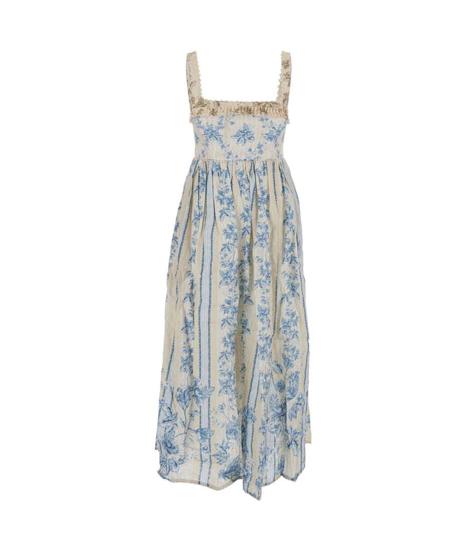 Agua by Agua Bendita 'barbara' Blue Long Dress With All-over Floral  Embroidery In Linen Woman | italist, ALWAYS LIKE A SALE