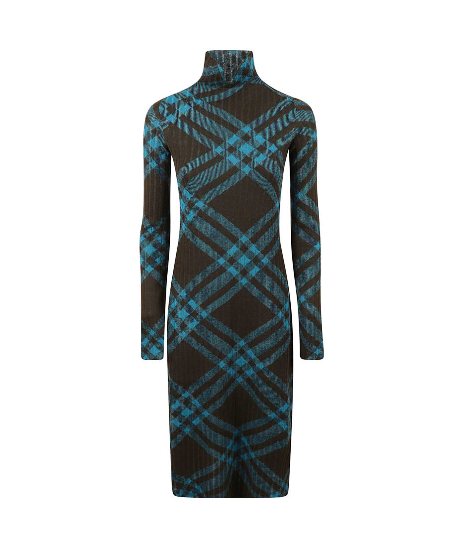 【送料&関税込】Burberry Check Ribbed Dress Burberry Check ribbed-knit midi dress in red - Burberry