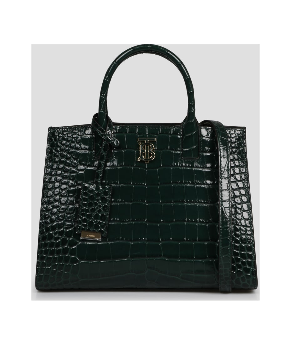 BURBERRY: TB bag in crocodile print leather with monogram - Green